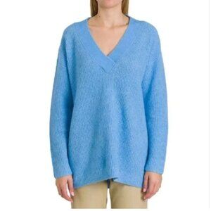 GANNI Azure Blue Soft Wool Knit Pullover V-Neck Sweater - Size S